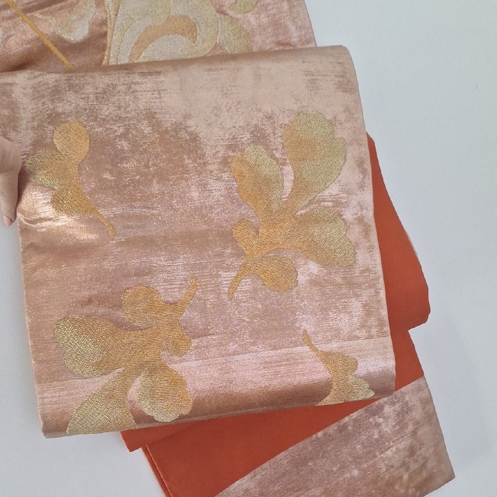 Elegant Floral Kimono Obi Belt in Gold and Orange